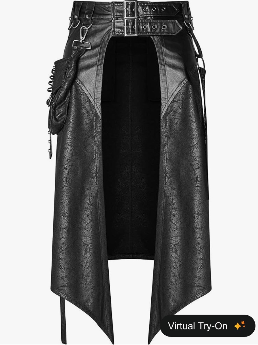 Black Men’s Faux Leather Long Skirt Wrap